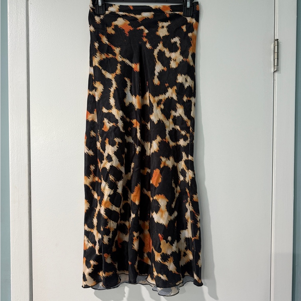 Free People Kendall Satin Midi Skirt - leopard print